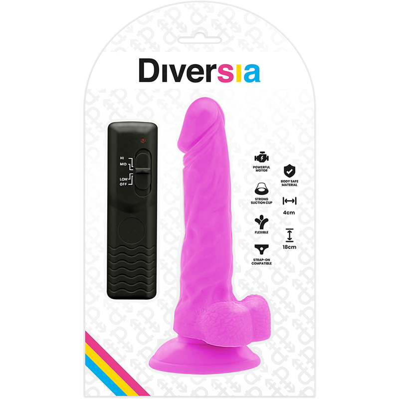 DIVERSIA - DILDO FLEXIBLE CON VIBRACIÓN LILA 18 CM -O- 4 CM