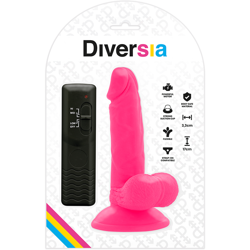 DIVERSIA - DILDO FLEXIBLE CON VIBRACION ROSA 17 CM -O- 3.3 CM